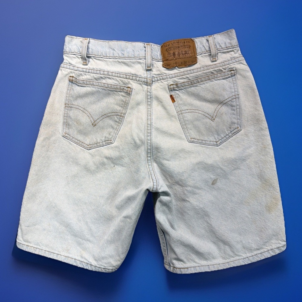 Levis 550 Jean Shorts Mens 32 Blue Denim Relaxed Orange Tab 30x8 STAINS‎